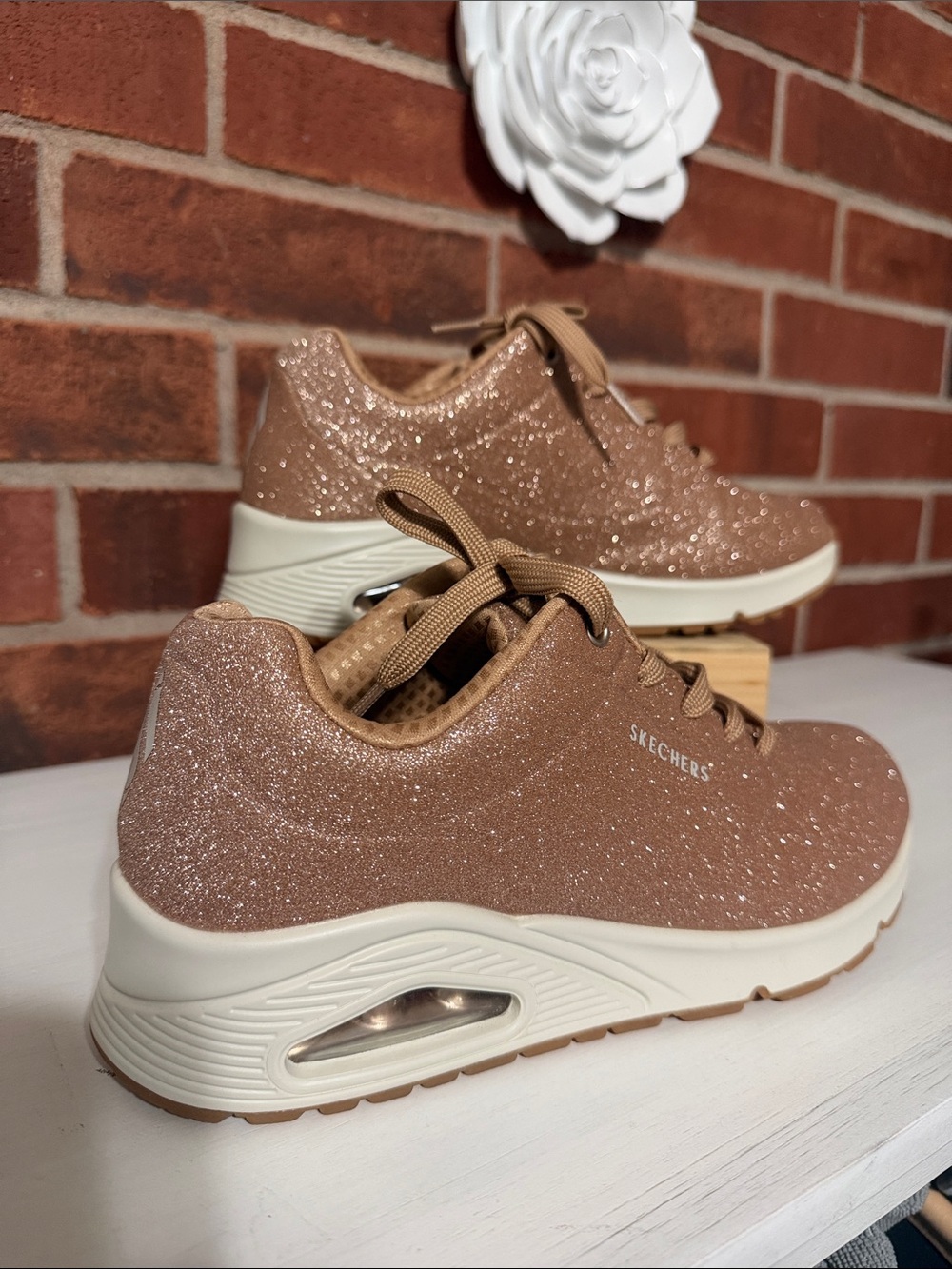 Skechers Women's Rose Gold Glitter Platform Athletic Sneakers